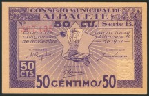 ALBACETE. 50 Céntimos. 8 de Noviembre de 1937. Tampón "Nulo solamente para coleccionistas". Serie B. (González: 131). SC.