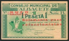 ALBACETE. 1 Peseta. 8 de Noviembre de 1937. Inscripción "Nulo, solamente para coleccionista". Serie B. (González: 132). EBC+.