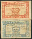 ALCAÑIZ (TERUEL). 50 Céntimos y 1 Peseta. Junio 1937. (González: 297/98). RC.