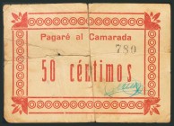 ALCORISA (TERUEL). 50 Céntimos. (1938ca). (González: 370). Pequeñas reparaciones. Muy raro. RC.