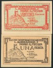 ALHAMA DE MURCIA (MURCIA). 25 Céntimos y 1 Peseta. 1937. Serie C y E, respectivamente. (González: 495, 496). Inusuales. SC.