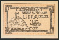 ALHAMA DE MURCIA (MURCIA). 1 Peseta. 1937. Serie D. (González: 496). EBC+.