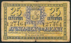 ALICANTE. 25 Céntimos. 30 de Junio de 1938. Serie C. (González: 508). RC.