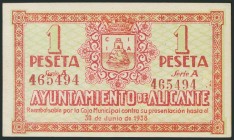 ALICANTE. 1 Peseta. 30 de Junio de 1937. Serie A. (González: 510). EBC+.