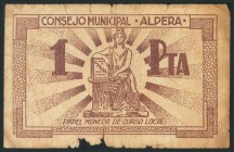 ALPERA (ALBACETE). 1 Peseta. (1938ca). (González: 650). Muy raro. RC.