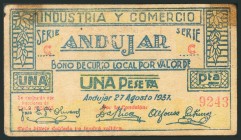 ANDUJAR (JAEN). 1 Peseta. 27 de Agosto de 1937. Serie C. (González: 701). BC.