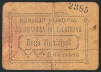 ARGAMASILLA DE CALATRAVA (CIUDAD REAL). 1 Peseta. (1938ca). (González: 773). Muy raro. BC.