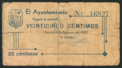 BENIEL (MURCIA). 25 Céntimos. 8 de Febrero de 1937. (González: 1096). Raro. RC.