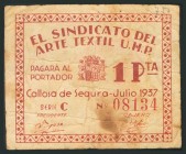 CALLOSA DE SEGURA (ALICANTE). 1 Peseta. Julio 1937. Serie C. (González: 1428). Inusual. BC.