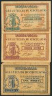 CARCAGENTE (VALENCIA). 25 Céntimos, 50 Céntimos y 1 Peseta. (1938ca). (González: 1633/35). Inusual serie completa. MBC.