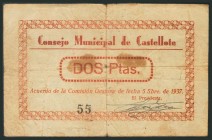 CASTELLOTE (TERUEL). 2 Pesetas. 5 de Septiembre de 1937. (González: 1794). BC.