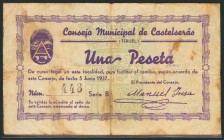 CASTELSERAS (TERUEL). 1 Peseta. 5 de Junio de 1937. (González: 1799). Raro. RC.