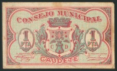 CAUDETE (ALBACETE). 1 Peseta. (1938ca). (González: 1850). Raro. MBC.