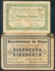 CIEZA (MURCIA). 25 Céntimos y 50 Céntimos. 1938. (González: 1965, 1966). MBC/BC.