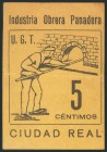 CIUDAD REAL. 5 Céntimos. Industria Obrera Panadera (1938ca). (González: 1983). Raro. EBC.
