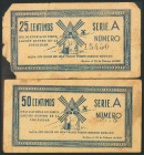 CRIPTANA (CIUDAD REAL). 25 Céntimos y 50 Céntimos. 1 de Septiembre de 1937. Serie A, ambos. (González: 2099, 2100). RC.