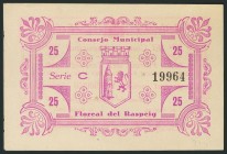 FLOREAL DEL RASPEIG (ALICANTE). 25 Céntimos. Julio 1937. Serie C. (González: 2461). EBC.