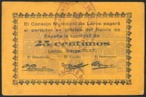 LORCA (MURCIA). 25 Céntimos. Marzo 1937. (González: 3229). MBC.
