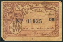 MURCIA. 10 Céntimos. (1937ca). Serie CH. (González: 3770). BC.