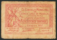 SANTA CRUZ DE MUDELA (CIUDAD REAL). 25 Céntimos. 1937. Serie A. (González: 4730). RC.