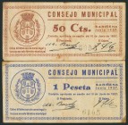 SARIÑENA (HUESCA). 50 Céntimos y 1 Peseta. 10 de Mayo de 1937. (González: 4785/86). Inusual serie completa. MBC.