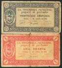 SUECA (VALENCIA). 25 Céntimos y 1 Peseta. 1 de Junio de 1937. Serie A, ambos. (González: 4929, 4930). MBC.