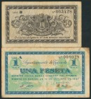 TAMARITE DE LITERA (HUESCA). 50 Céntimos y 1 Peseta. 10 de Octubre de 1937. Series B y A, respectivamente. (González: 4973, 4974). MBC.