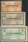 TAMARITE DE LITERA (HUESCA). 25 Céntimos, 50 Céntimos y 1 Peseta. 10 de Octubre de 1937. Series C, B y A, respectivamente. (González: 4972/74). Inusua...