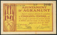 AGRAMUNT (LERIDA). 50 Céntimos. Abril de 1937. (González: 6014). MBC+.