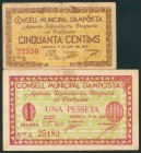 AMPOSTA (TARRAGONA). 50 Céntimos y 1 Peseta. 1 de Junio de 1937. Series A y B, respectivamente. (González: 6275/76). EBC/MBC.