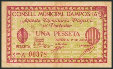 AMPOSTA (TARRAGONA). 1 Peseta. 1 de Mayo de 1937. Serie A. (González: 6276). MBC.