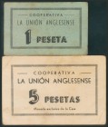 ANGLES (GERONA). 1 Peseta y 5 Pesetas. (1938ca). (González: 6306/07). MBC.