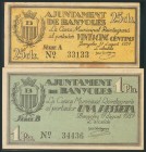 BANYOLES (GERONA). 25 Céntimos y 1 Peseta. 17 de Agosto de 1937. Series A y B, respectivamente. (González: 6506/07). MBC/EBC.