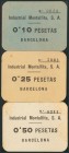 BARCELONA. Serie completa de 10 Céntimos, 25 Céntimos y 50 Céntimos. (1938ca). Industrial Montalfita. (González: 6776/78). Inusual juego completo. EBC...