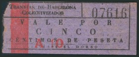 BARCELONA. 5 Céntimos. (1938ca). Tranvías de Barcelona colectivizados. (González: 6872). MBC.