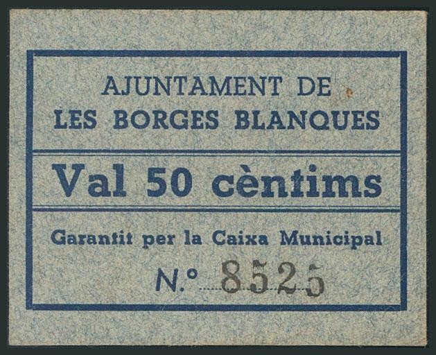 LES BORGES BLANQUES (LERIDA). 50 Céntimos. (1938ca). (González: 7143). Raro. SC....
