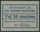 LES BORGES BLANQUES (LERIDA). 50 Céntimos. (1938ca). (González: 7143). Raro. SC.