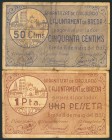 BREDA (GERONA). 50 Céntimos y 1 Peseta. 11 de Mayo de 1937. Serie A, ambos. (González: 7200, 7201). MBC.