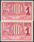 EL BRUCH (BARCELONA). 1 Peseta. Septiembre 1937. Pareja correlativa. (González: 7208). EBC+.