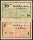CALONGE DE LA COSTA BRAVA (GERONA). 50 Céntimos y 1 Peseta. 19 de Marzo de 1937. Serie A, ambos. (González: 7305/06). MBC.