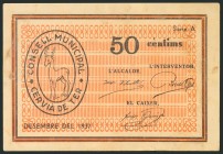 CERVIA DE TER (GERONA). 50 Céntimos. Diciembre 1937. (González: 7593). Escaso. MBC+.