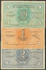 PREMIA DE MAR (BARCELONA). 50 Céntimos, 1 Peseta y 2 Pesetas. Abril de 1937. Series C, B y A, respectivamente. (González: 7461/63). MBC.