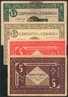 CENTELLES (BARCELONA). Conjunto de 4 billetes de 5 Pesetas (en color marrón y carmín) y 25 Pesetas (en color marrón claro y verde, este último con pre...