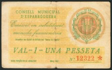ESPARREGUERA (BARCELONA). 1 Peseta. Marzo de 1937. (González: 7745). MBC+.
