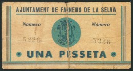 FARNES DE LA SELVA (GERONA). 1 Peseta. 13 de Mayo de 1937. (González: 7828). Presencia de cinta adhesiva. Escaso. BC.