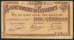 FIGUERES (GERONA). 10 Céntimos. 30 de Noviembre de 1937. (González: 7852). MBC.