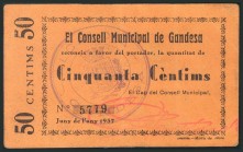 GANDESA (TARRAGONA). 50 Céntimos. Junio 1937. (González: 7959). MBC.