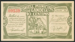 GANDESA (TARRAGONA). 10 Céntimos. 17 de Septiembre de 1937. Serie A. (González: 7961). EBC+.