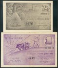 GRANOLLERS (BARCELONA). 25 Céntimos y 1 Peseta. 1 de Junio de 1937. Series I y B, respectivamente. (González: 8111/12). EBC-.