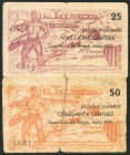 GUARDIOLA DE BERGA (BARCELONA). 25 Céntimos y 50 Céntimos. Mayo de 1937. (González: 8148, 8149). Escasos. BC.